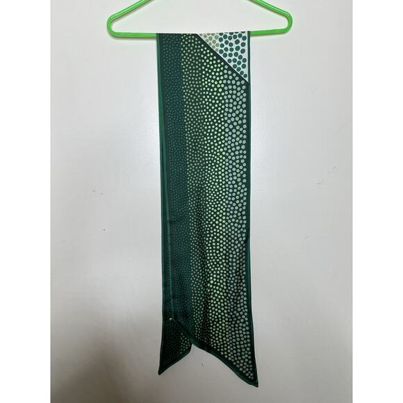 Vintage Pura Seta Rectangle Scarf Pointed End Green Dot Pattern Lightweight Silk - Picture 7 of 9